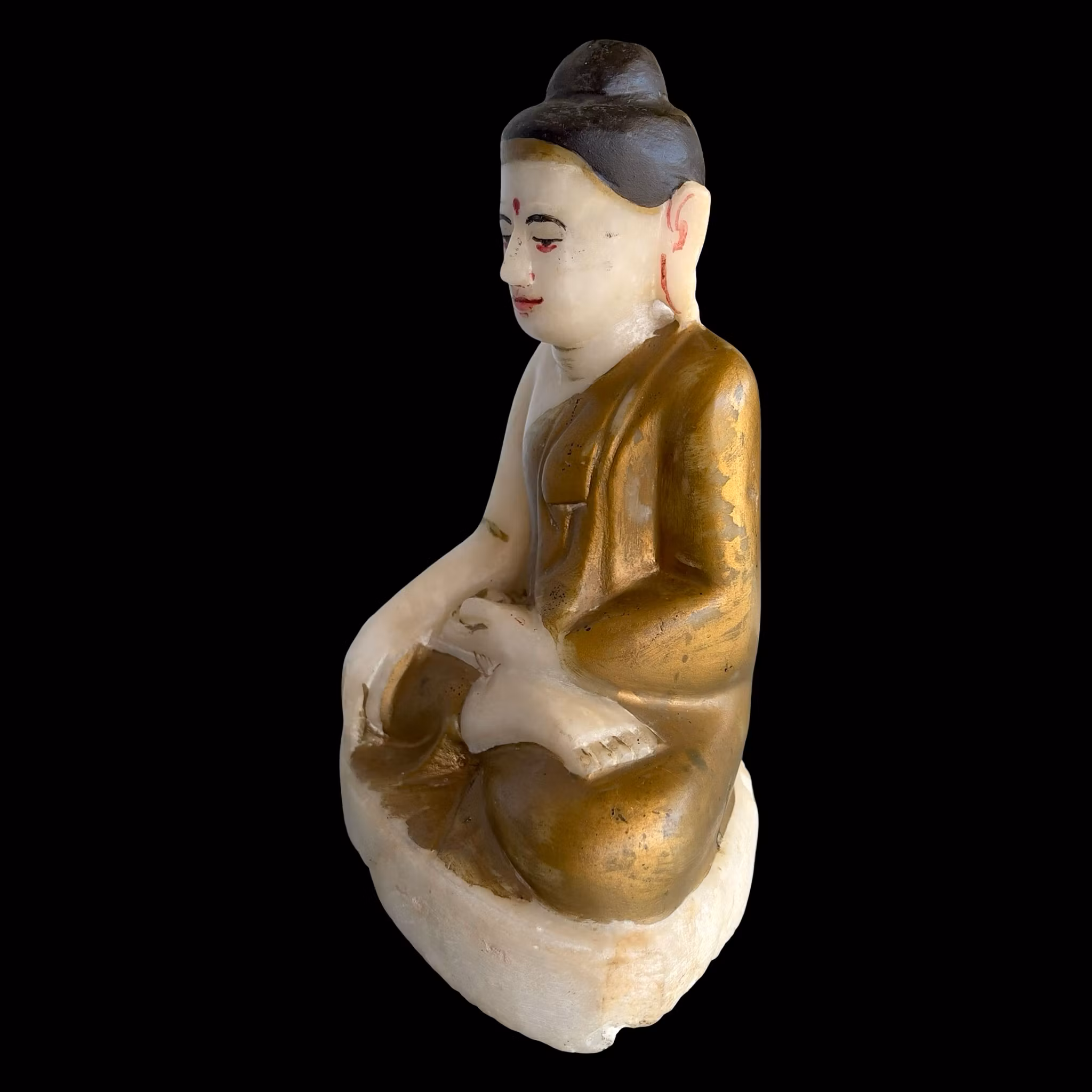 Sällsynt antik sittande Buddha i handskuren alabaster - Burma (Myanmar), 1600-tal