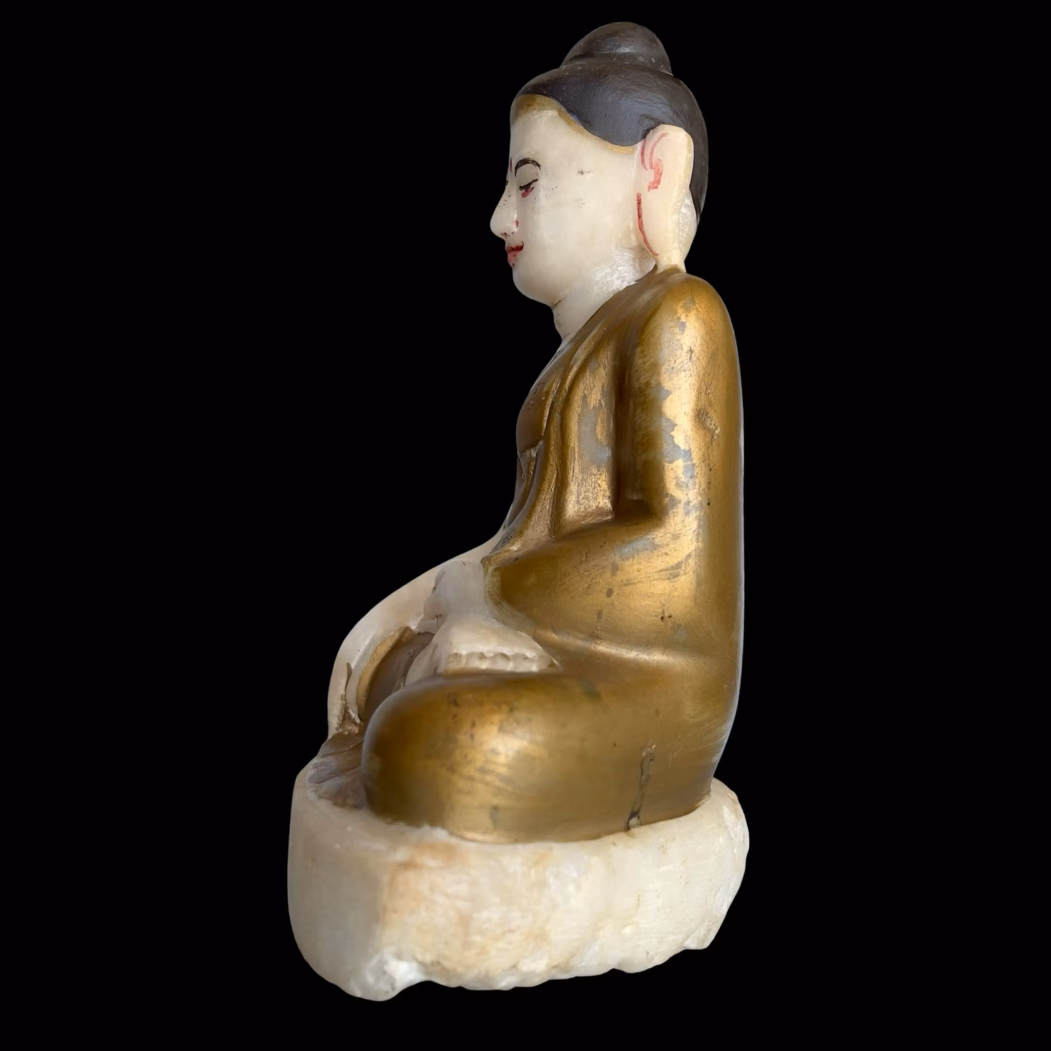 Sällsynt antik sittande Buddha i handskuren alabaster - Burma (Myanmar), 1600-tal