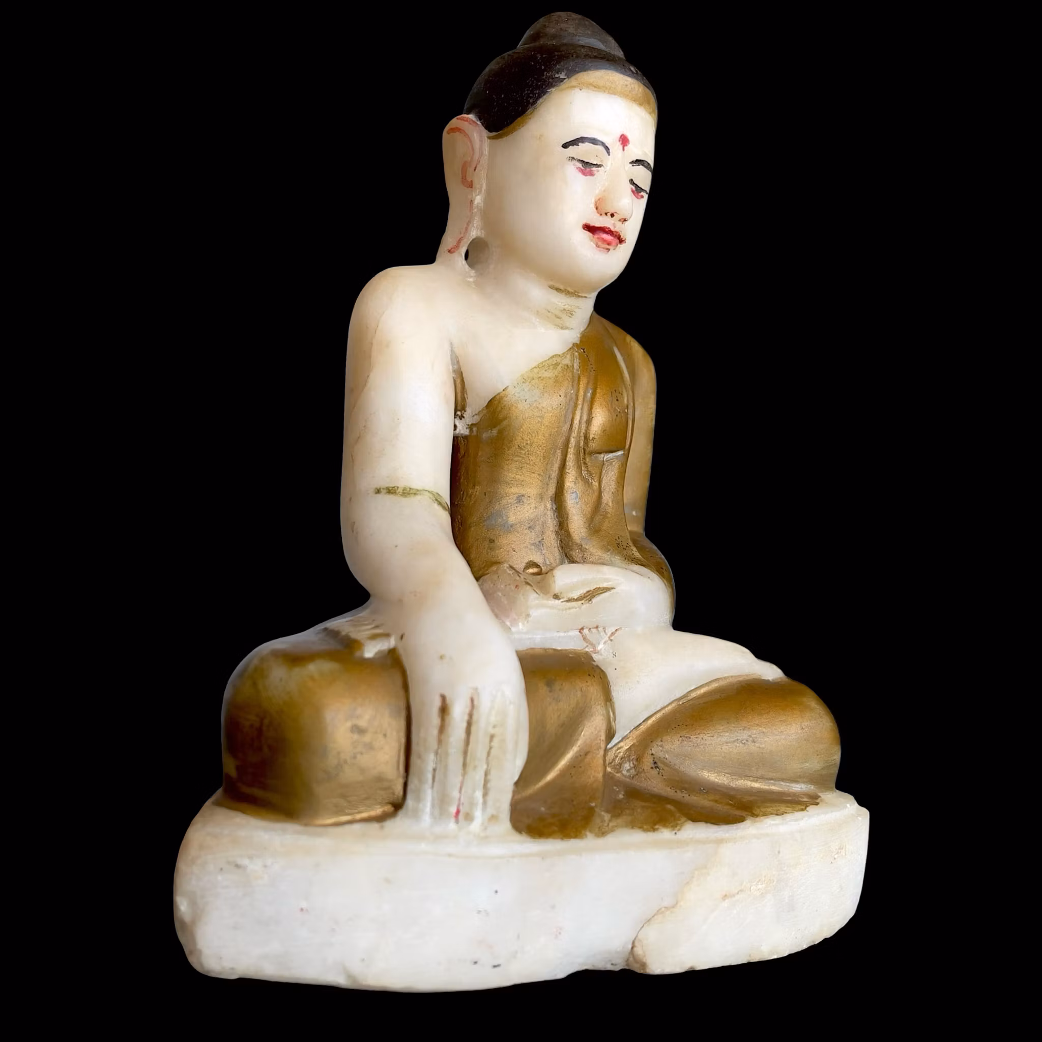 Sällsynt antik sittande Buddha i handskuren alabaster - Burma (Myanmar), 1600-tal