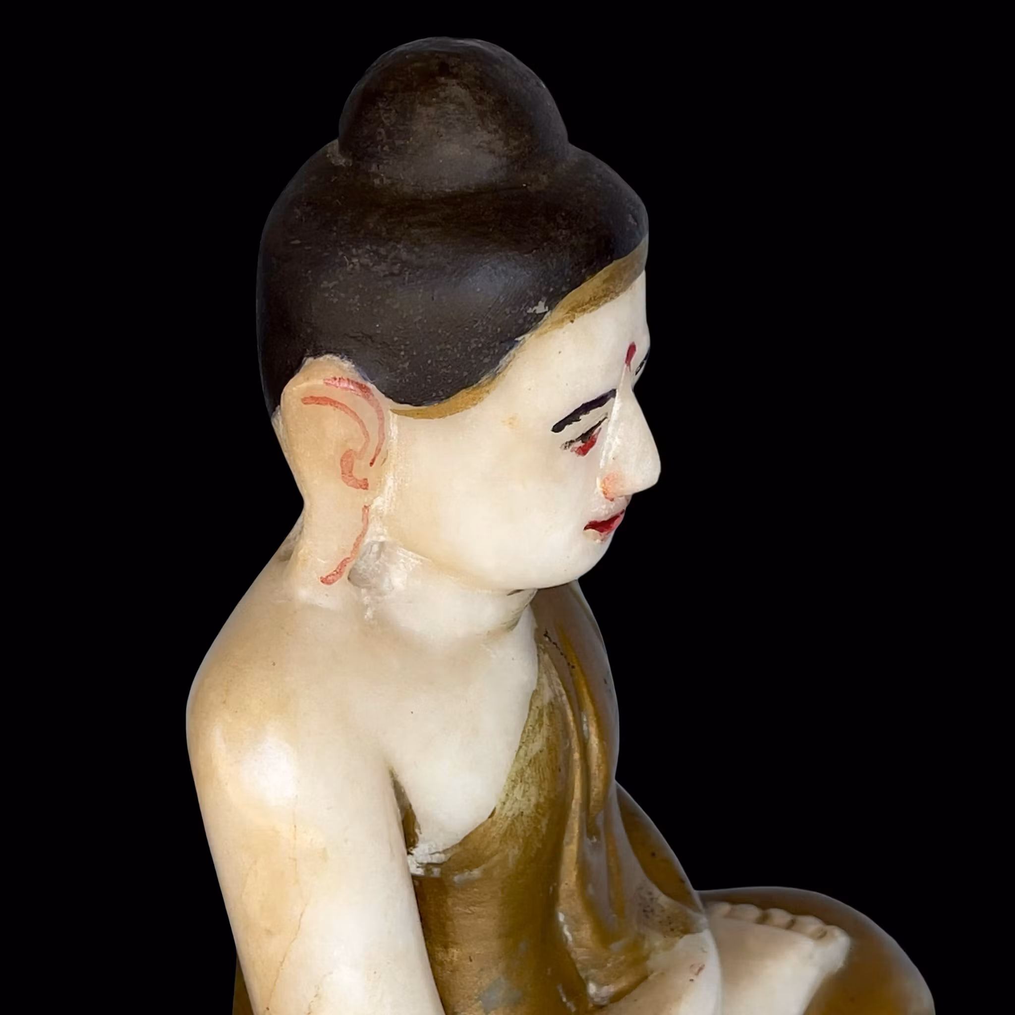 Sällsynt antik sittande Buddha i handskuren alabaster - Burma (Myanmar), 1600-tal