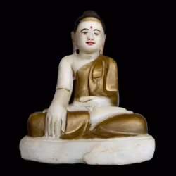 Seltene antike sitzende Buddha-Statue aus handgeschnitztem Alabaster – Burma (Myanmar), 17. Jahrhundert