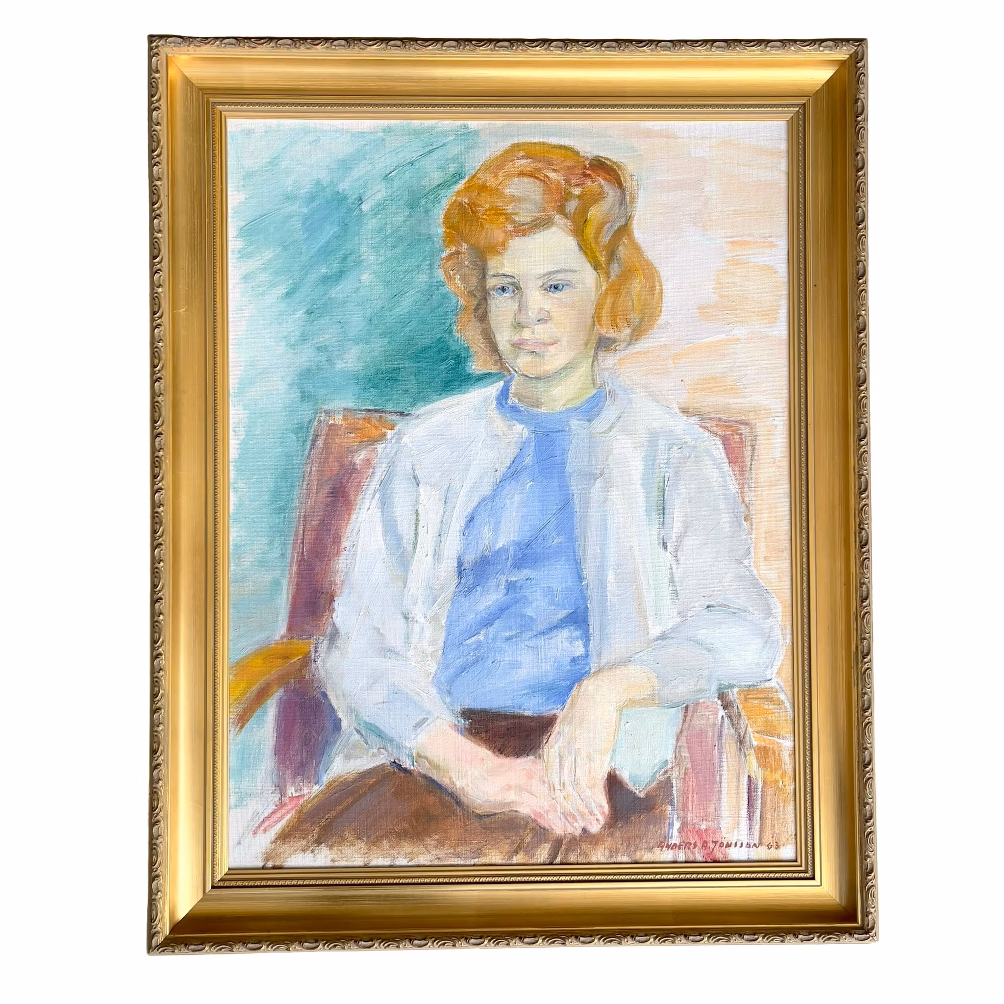 Anders A. Jönsson (1907-2002) - Oljemaleri på lerret - Portrett av en ung kvinne