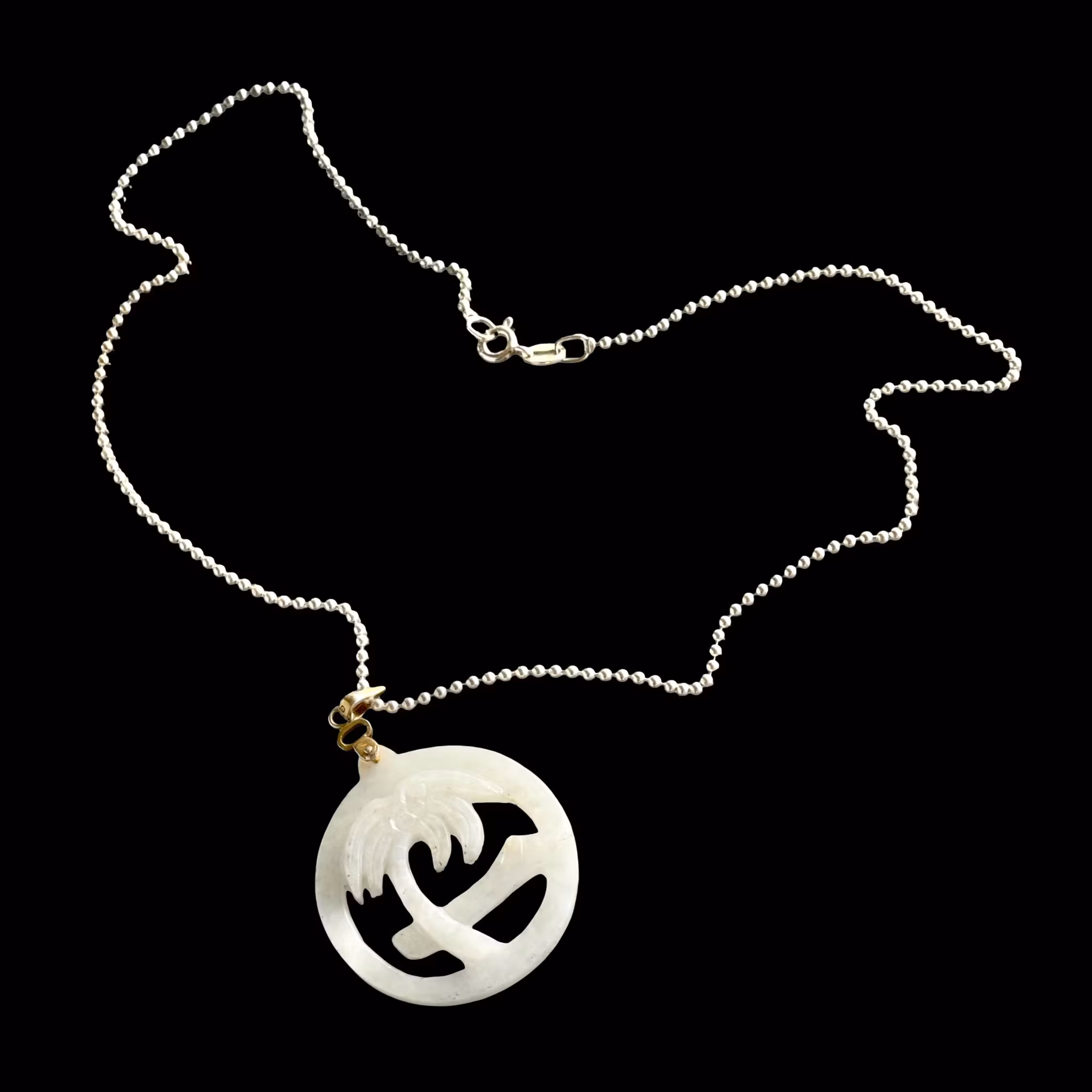 Vintage silver halsband med hand snidad vitsten - Orientalisk design