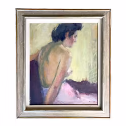 Eric Carlsson (1948) - Sittende kvinnelig naken - Oljemaleri på panel