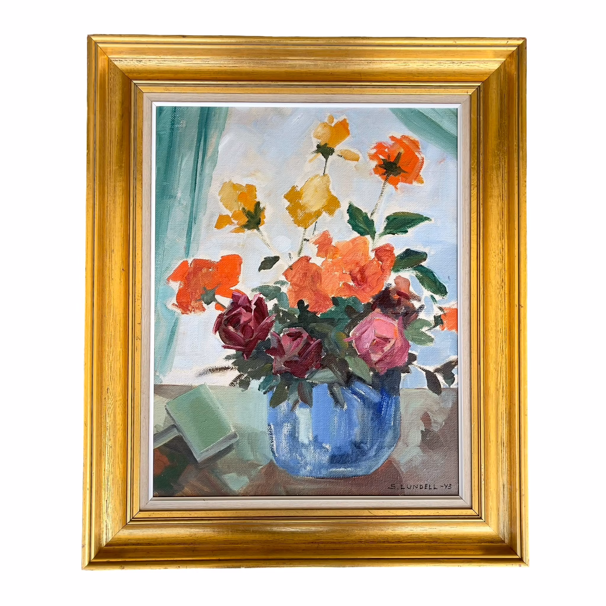Simon Lundell (1943) - Blomsterstilleben med roser - Oljemaleri på panel