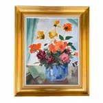 Simon Lundell (1943) - Blomsterstilleben med roser - Oljemaleri på panel