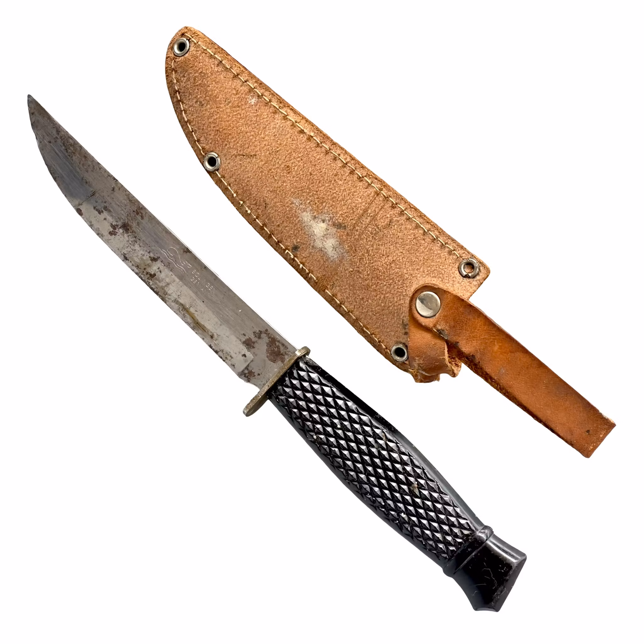 Vintage Solingen Germany Jaktkniv / Friluftskniv med Läder slida