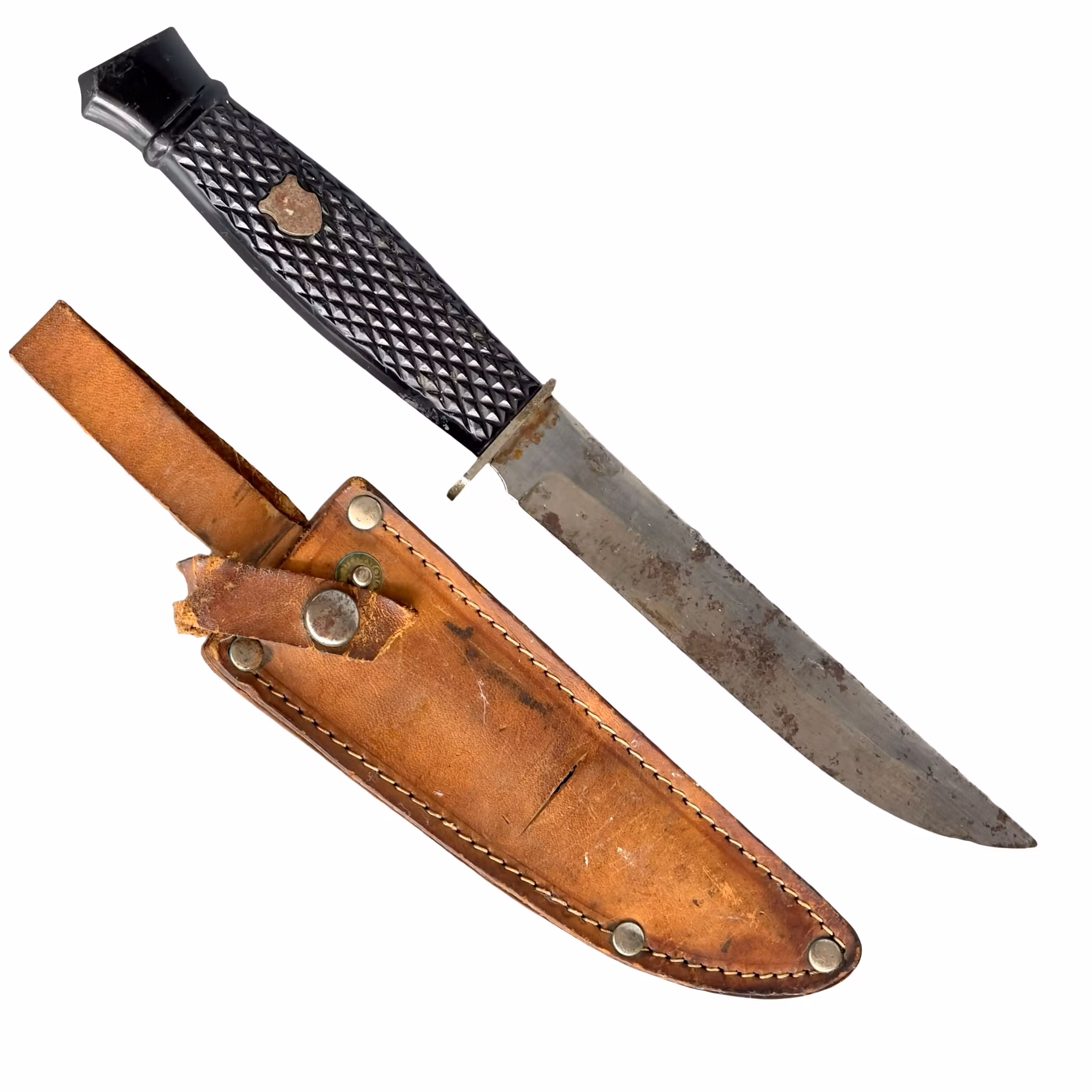 Vintage Solingen Germany Jaktkniv / Friluftskniv med Läder slida