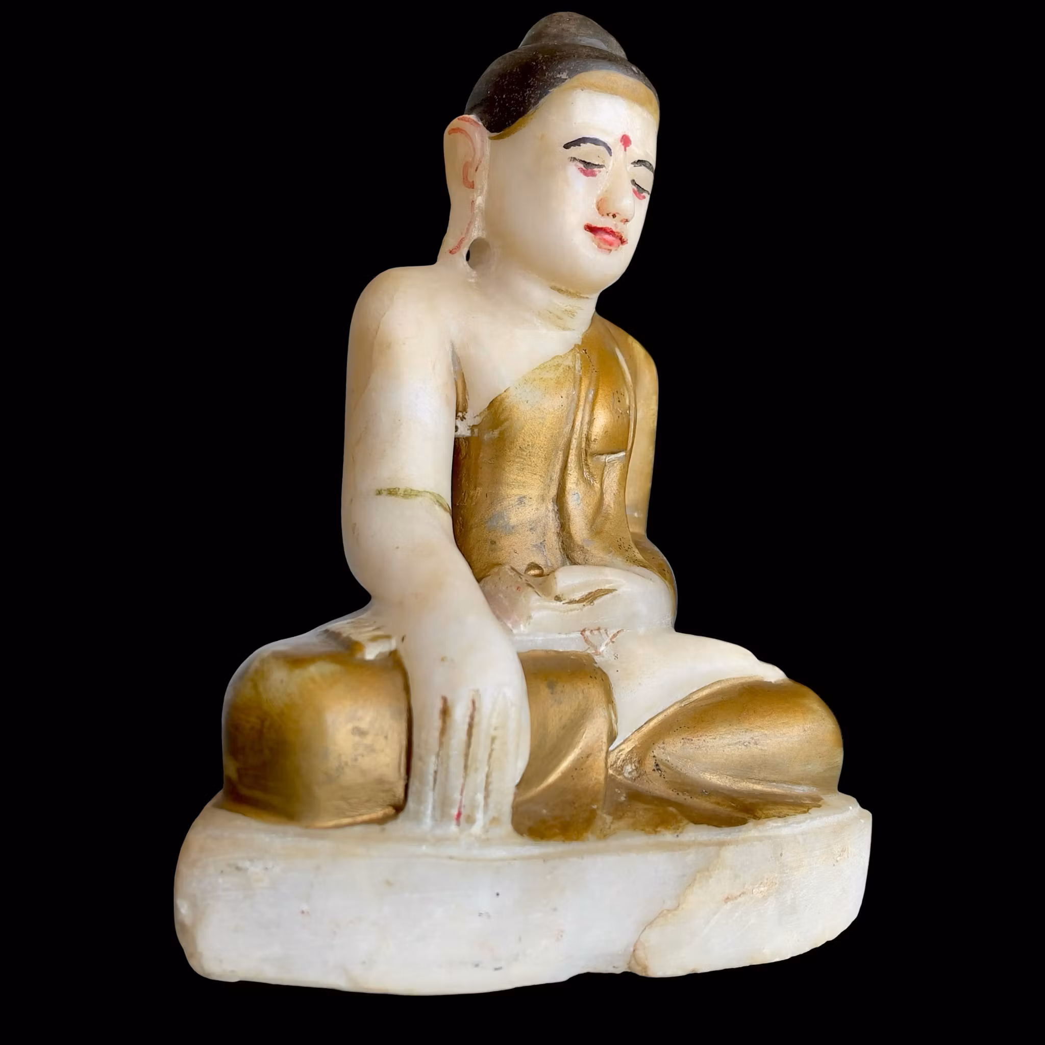 Sällsynt antik sittande Buddha i handskuren alabaster - Burma (Myanmar), 1600-tal