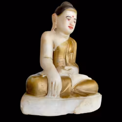 Sjælden antik siddende Buddha i håndskåret alabaster - Burma (Myanmar), 1600-tallet
