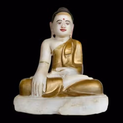 Sjælden antik siddende Buddha i håndskåret alabaster - Burma (Myanmar), 1600-tallet