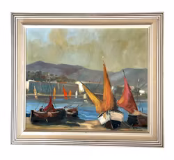Åke Thorpe - Ölgemälde auf Leinwand - Hafenmotiv mit Segelbooten