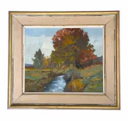 Tage Rudolf Ahlm (1920–1992) – Ölgemälde auf Leinwand – Herbstlandschaft mit Bach