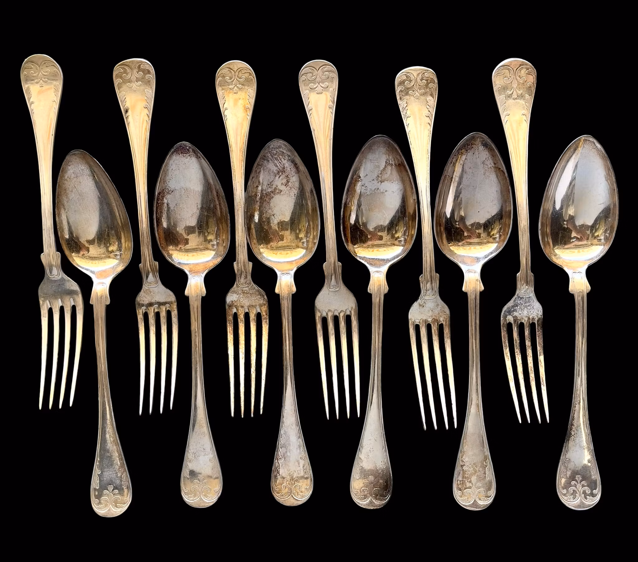 C.R. Carlström & GABH Nysilver - 6 Skedar & 6 Gafflar - ca 21 cm