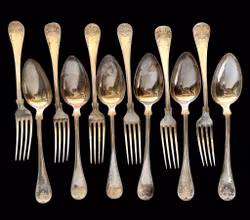 C.R. Carlström & GABH Nysilver - 6 Skedar & 6 Gafflar - ca 21 cm