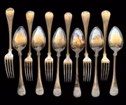 C.R. Carlström & GABH Nysilver - 6 Skedar & 6 Gafflar - ca 21 cm