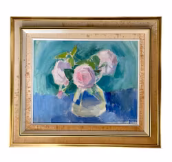 Signe Rydberg Jönsson (1906–1997) – Ölgemälde auf Holz – Rosen in einer Vase