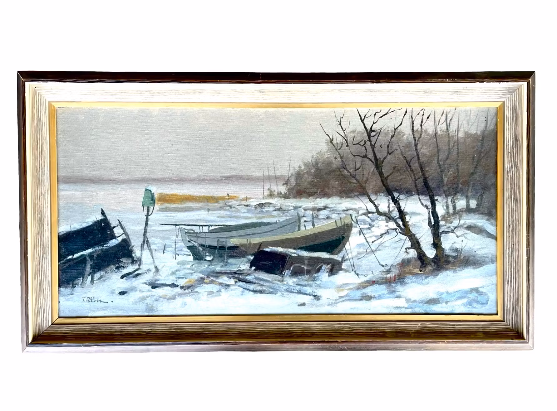 Tage Rudolf Ahlm (1920-1992) – Ölgemälde auf Leinwand – Winter am Ringsjön