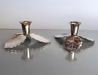 Par vintage ljusstakar - JLH - Silver pläterad metall - Bladmotiv