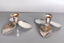 Par vintage ljusstakar - JLH - Silver pläterad metall - Bladmotiv