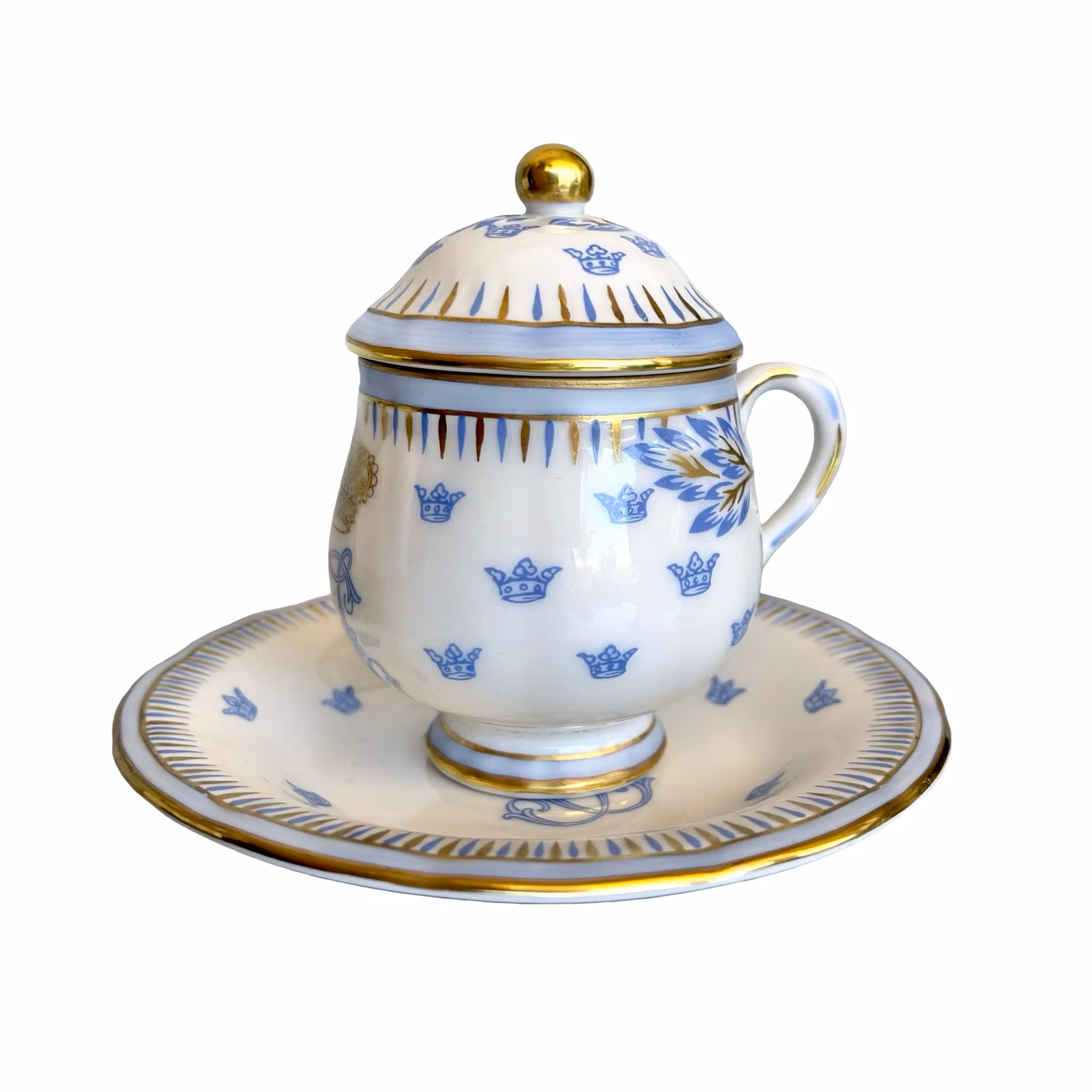 Rörstrand Jubileumskopp Crèmekopp med lock och fat - Carl XIV Johan - Originalask