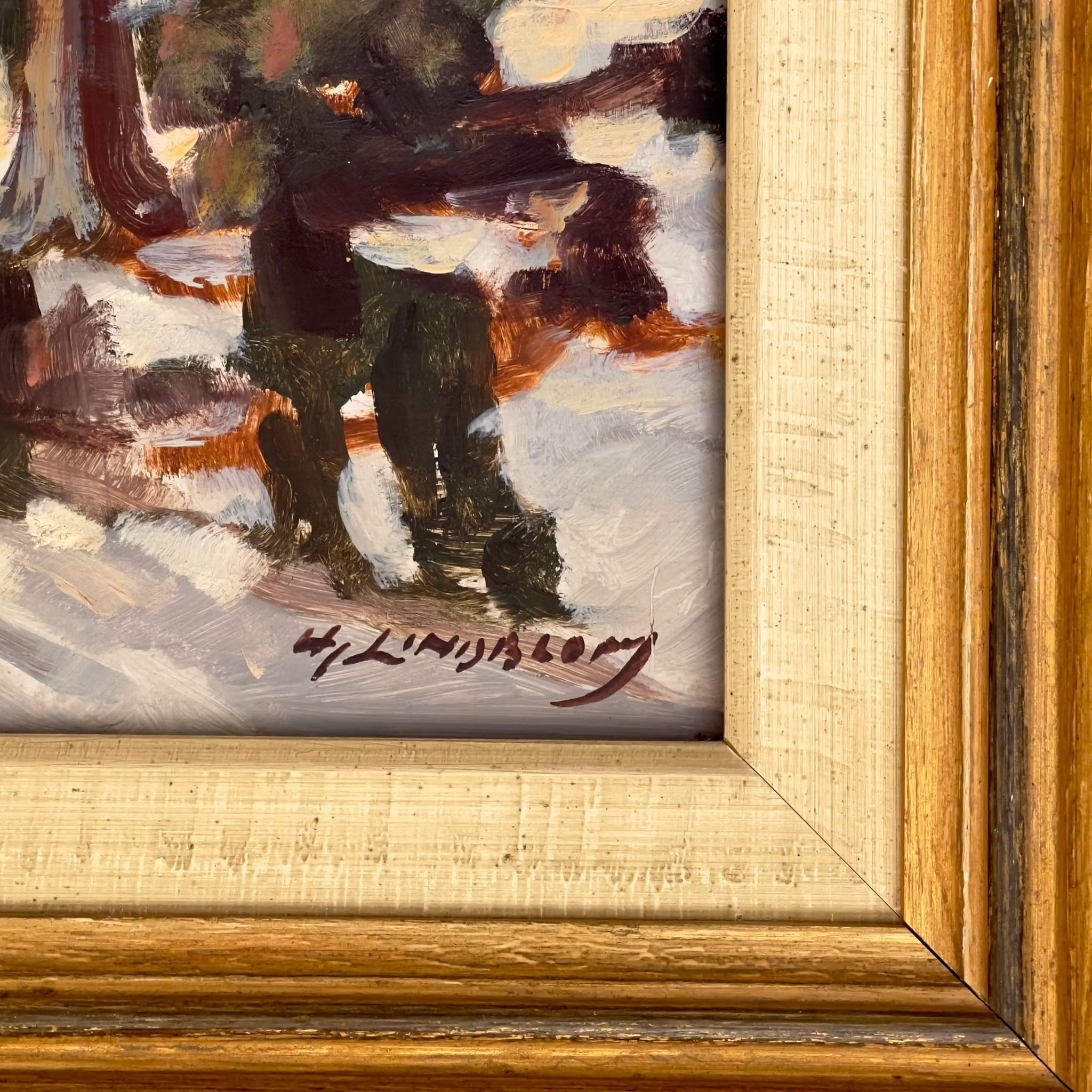 Hjalmar Lindblom (1901-1989) - Oljemålning på pannå - Vinter landskap