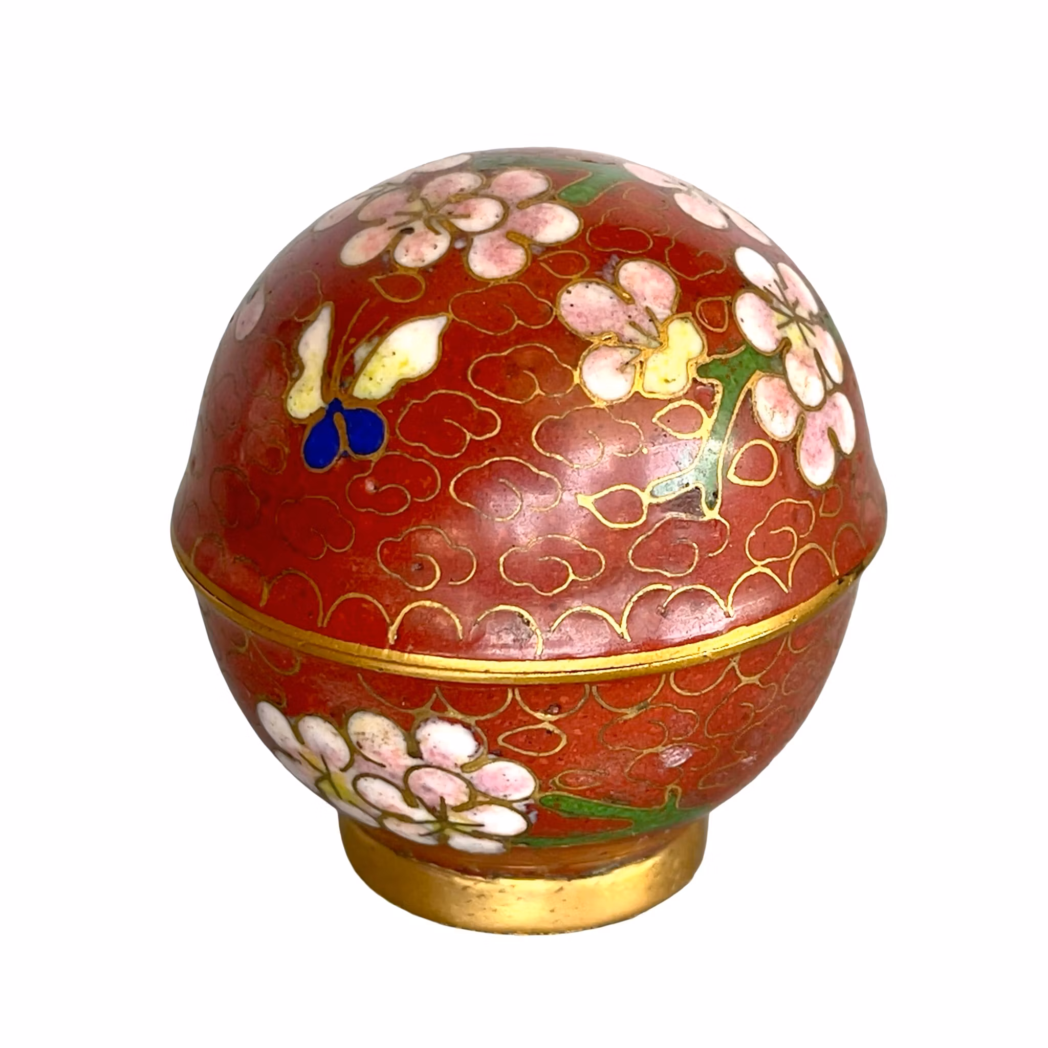 Vintage Cloisonné - Handgjord smyckesdosa med lock & dekorativt fat