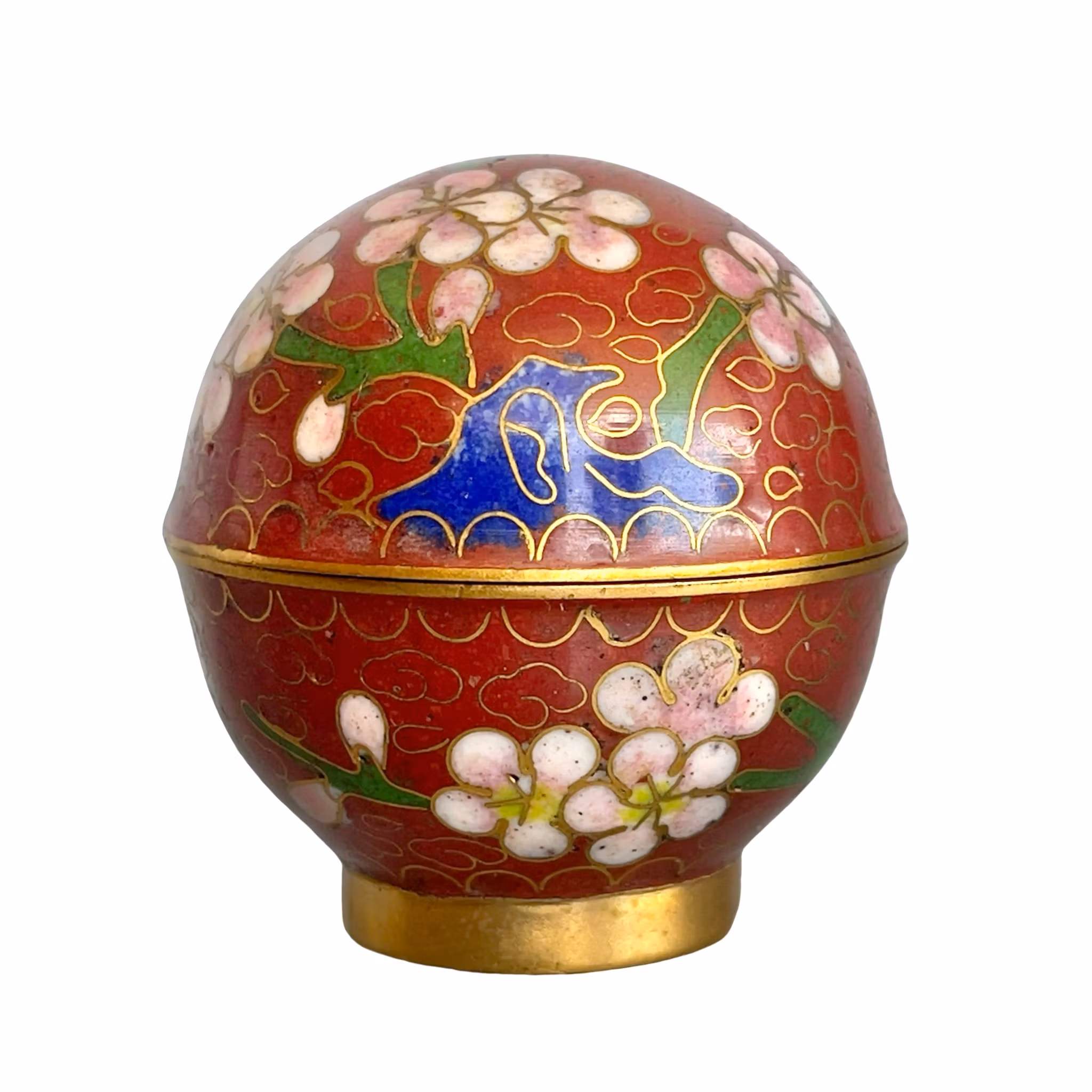 Vintage Cloisonné - Handgjord smyckesdosa med lock & dekorativt fat