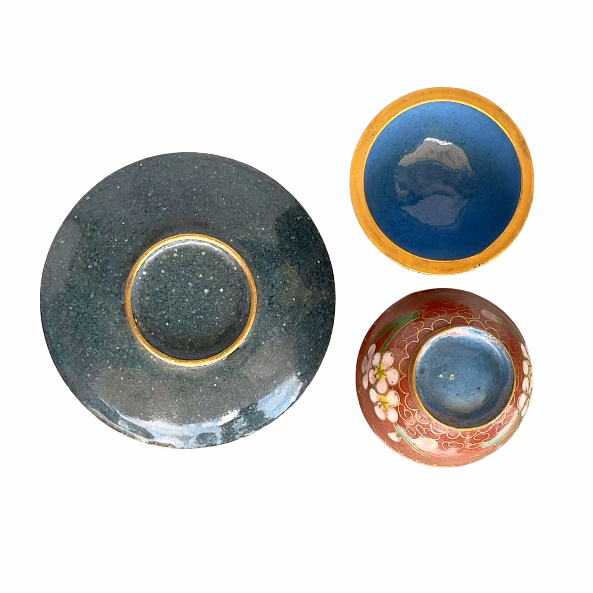 Vintage Cloisonné - Handgjord smyckesdosa med lock & dekorativt fat