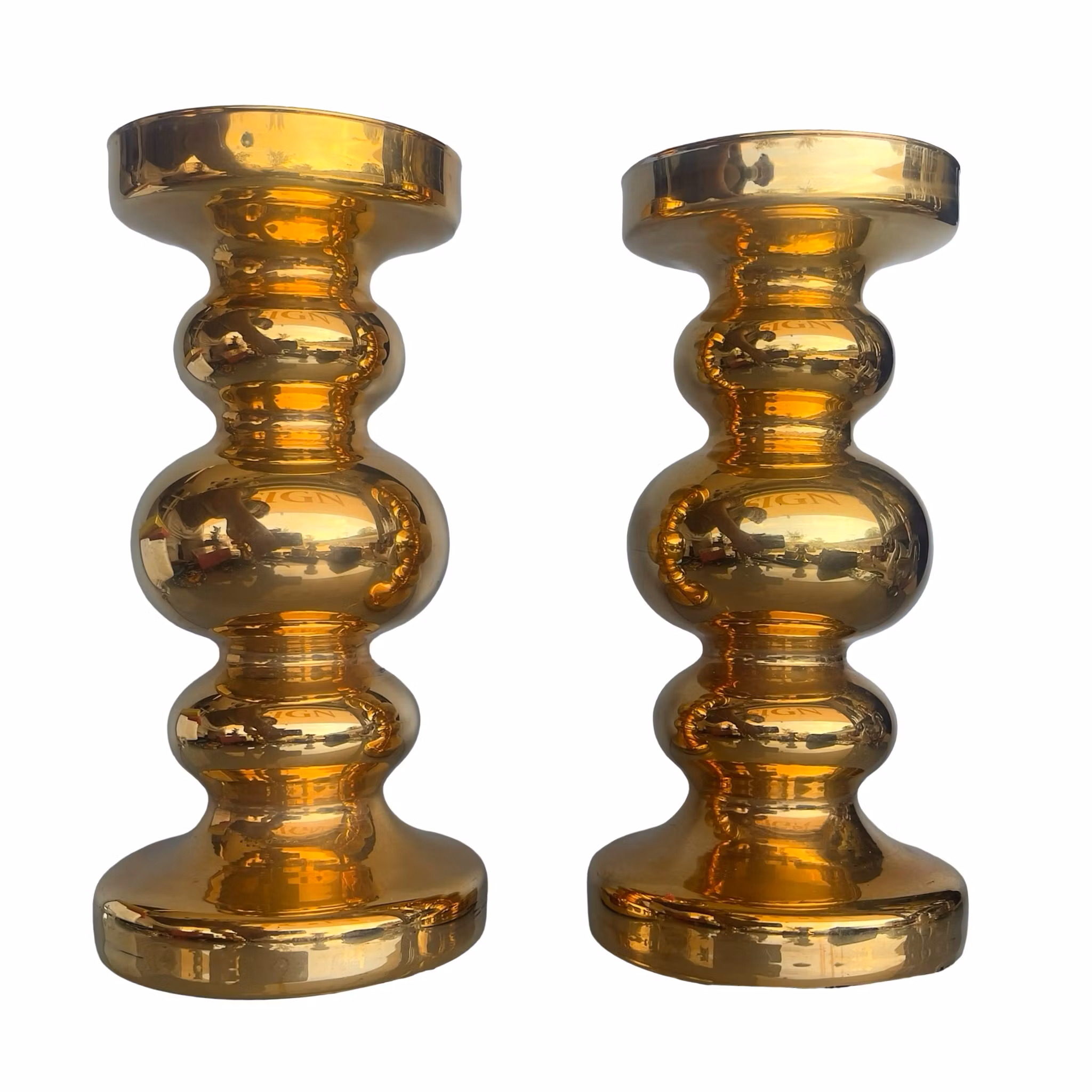 2 par vintage Vaser / Ljusstakar i guldfärgat glas - Skandinavisk design