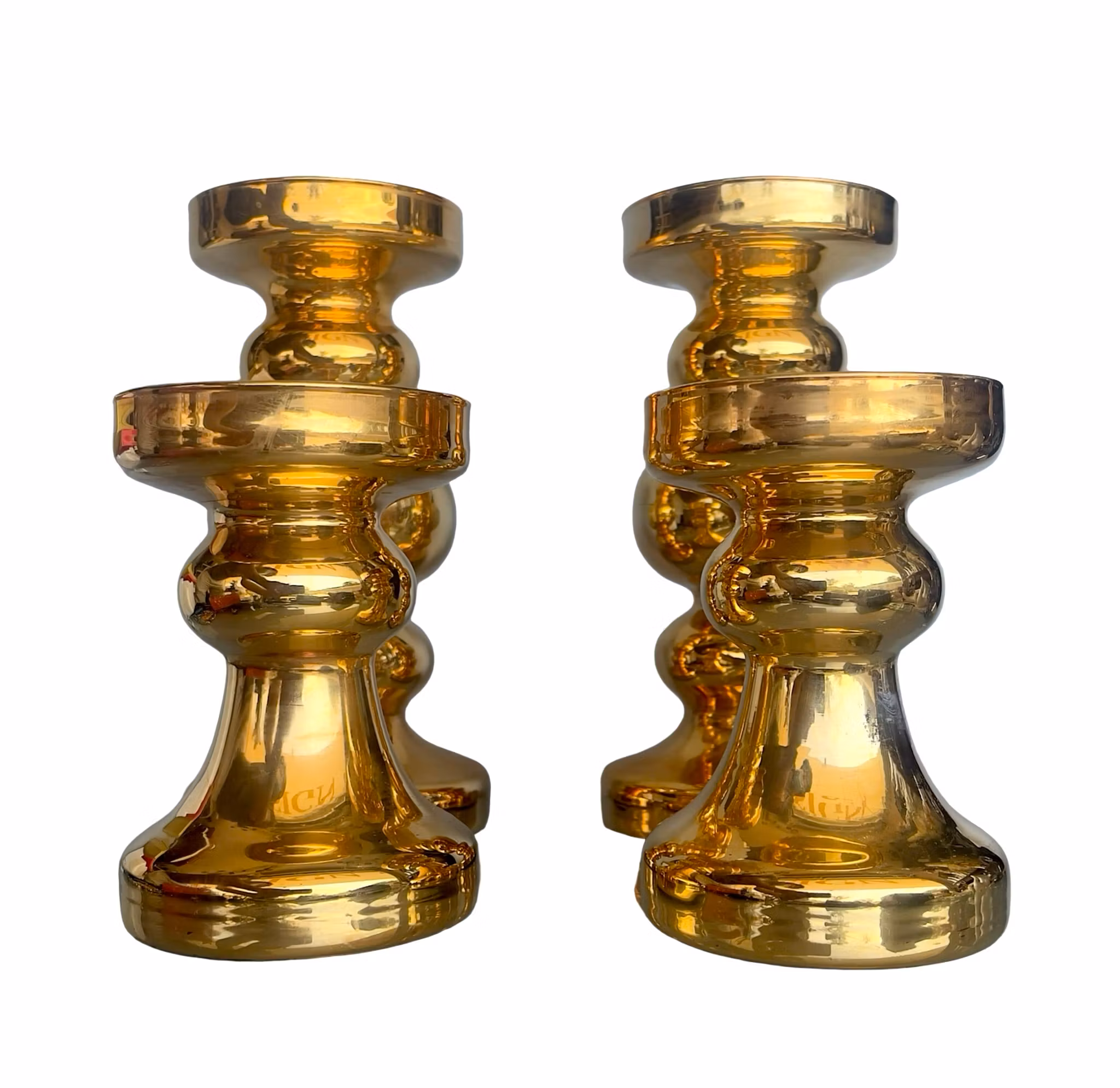 2 par vintage Vaser / Ljusstakar i guldfärgat glas - Skandinavisk design