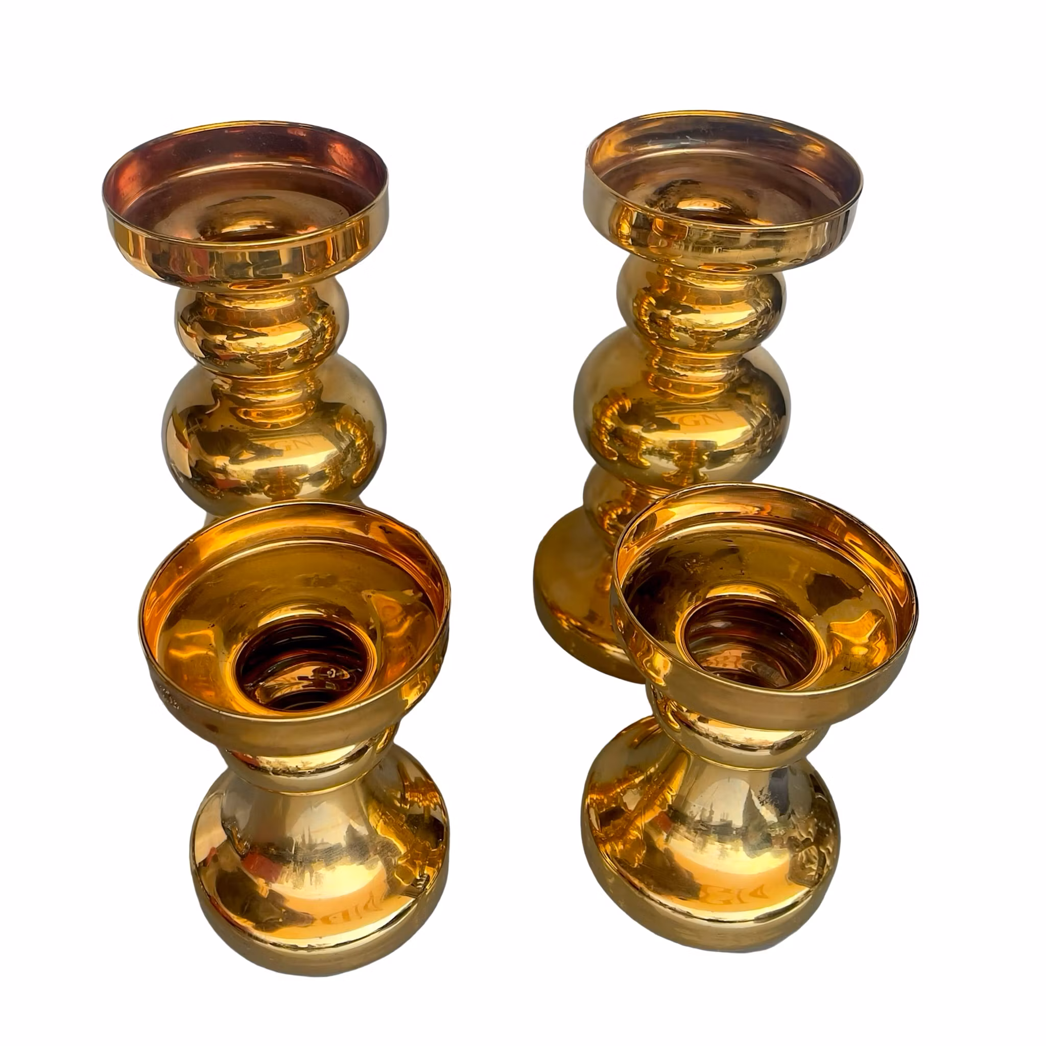 2 par vintage Vaser / Ljusstakar i guldfärgat glas - Skandinavisk design