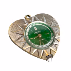 Montre pendentif vintage Splendid 17 rubis - forme cœur - cadran vert - montre mécanique pour femme