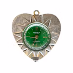 Vintage Spendid 17 Jewels - hjärtformat klockhänge - Grön urtavla - Mekaniskt damur
