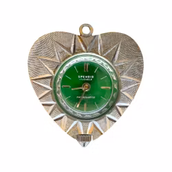 Montre pendentif vintage Splendid 17 rubis - forme cœur - cadran vert - montre mécanique pour femme