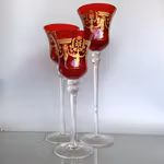 3 st Exklusiva vintage vinglas - Rubinrött glas med rik guld förgylld dekor