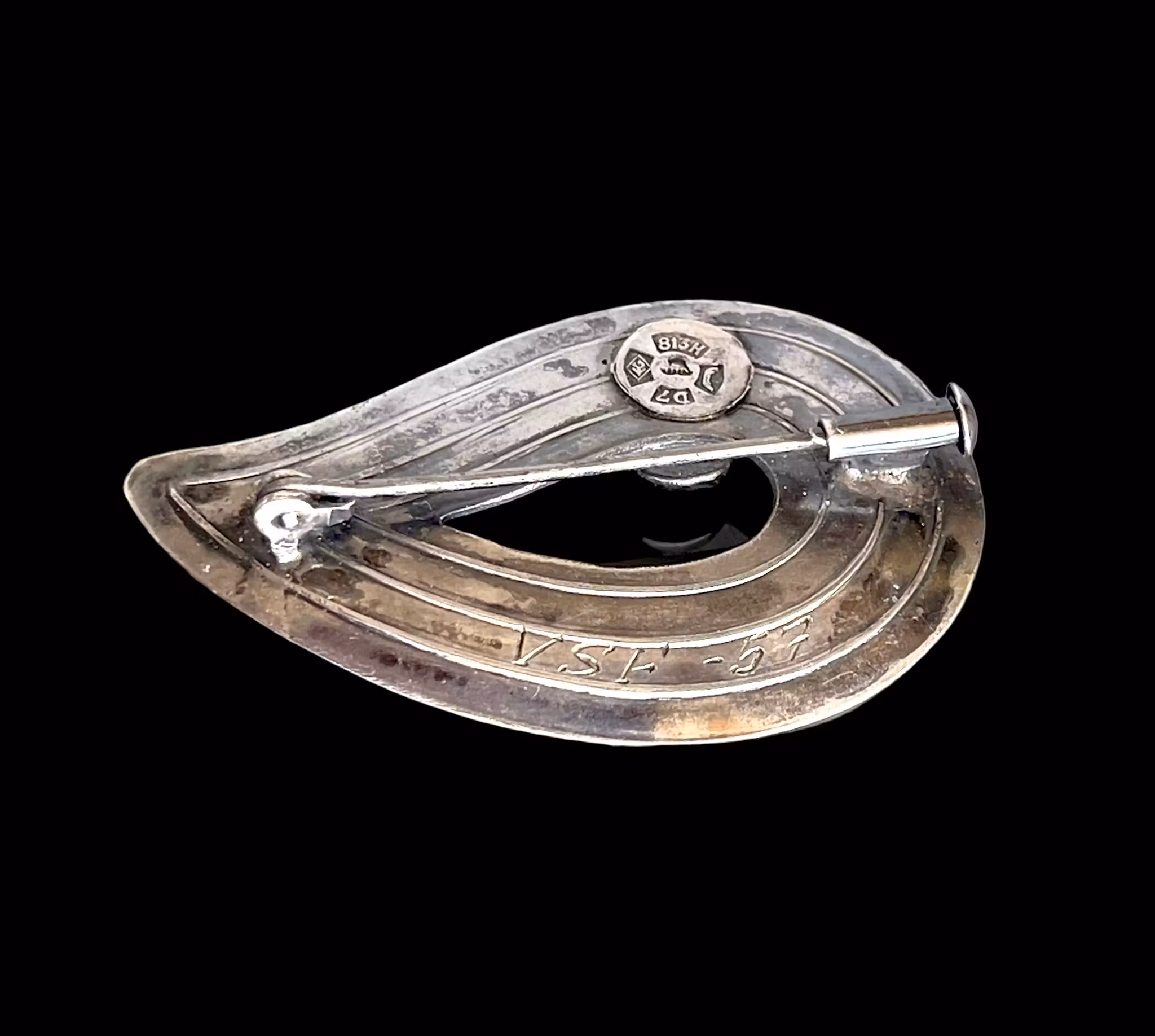 Erik Granit & Co - Vintage brosch i 813H silver med grön cabochon sten - Finland