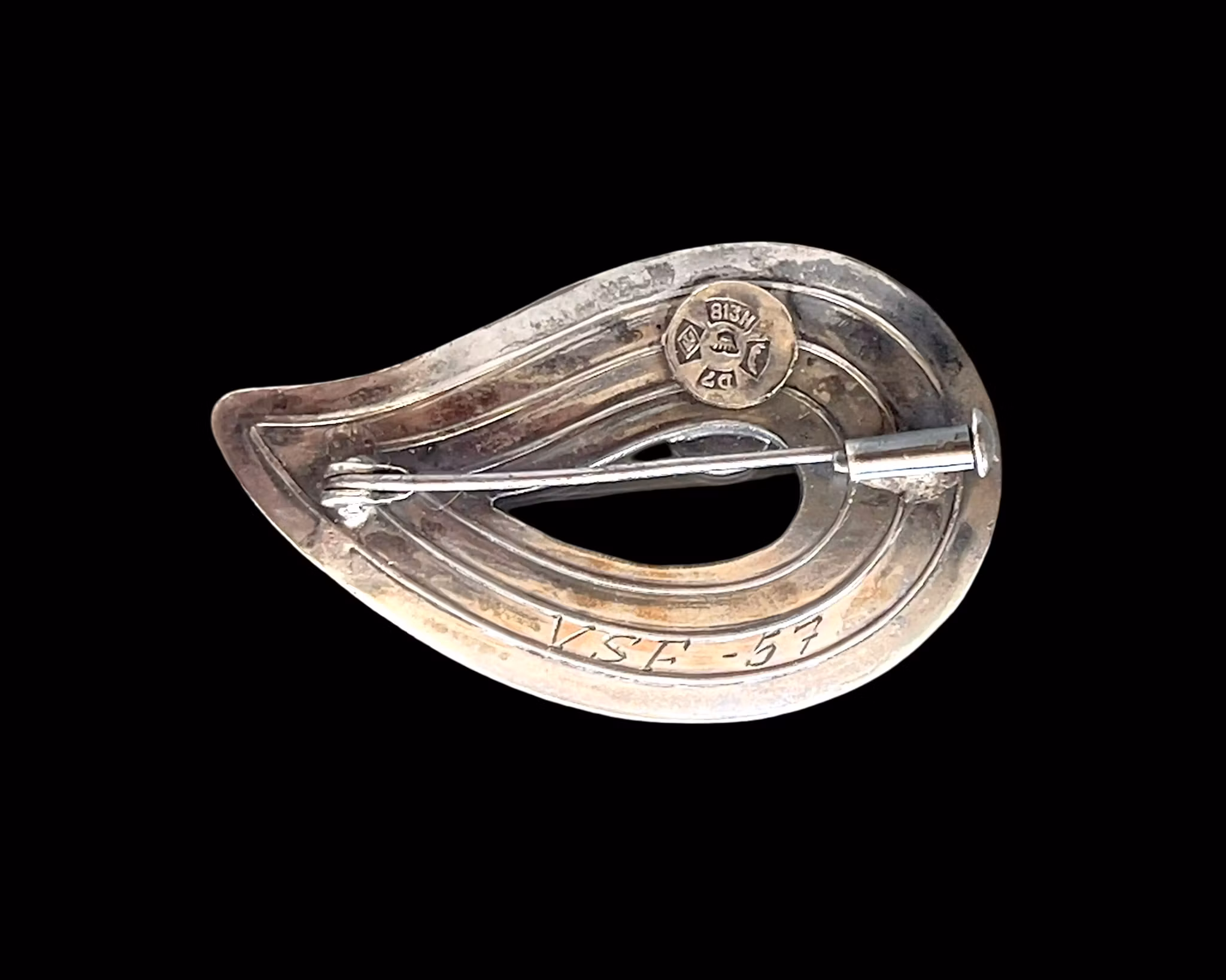 Erik Granit & Co - Vintage brosch i 813H silver med grön cabochon sten - Finland