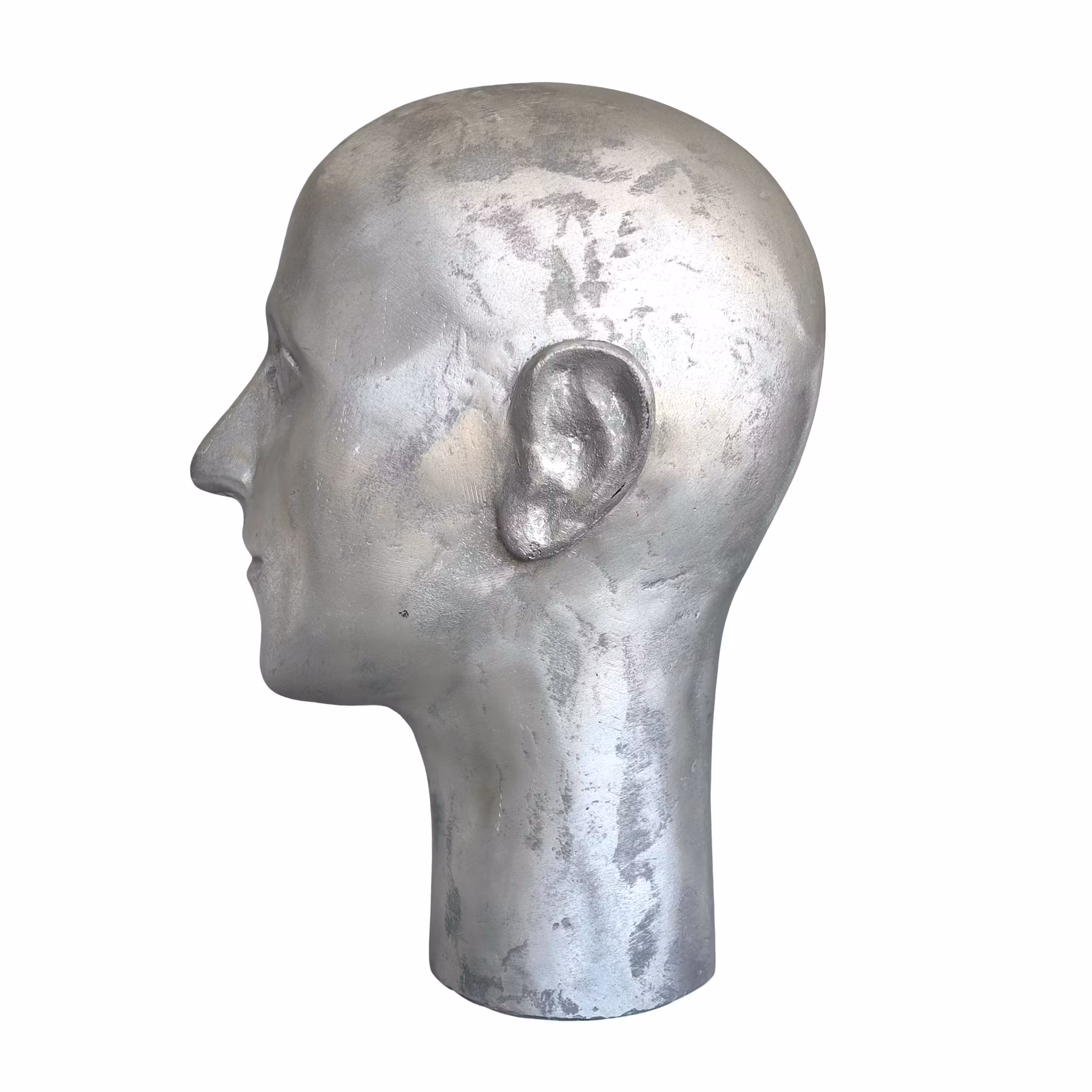 Vintage Skyltdockshuvud i Aluminium - Butiksdisplay för Hattar, Peruker & Inredning