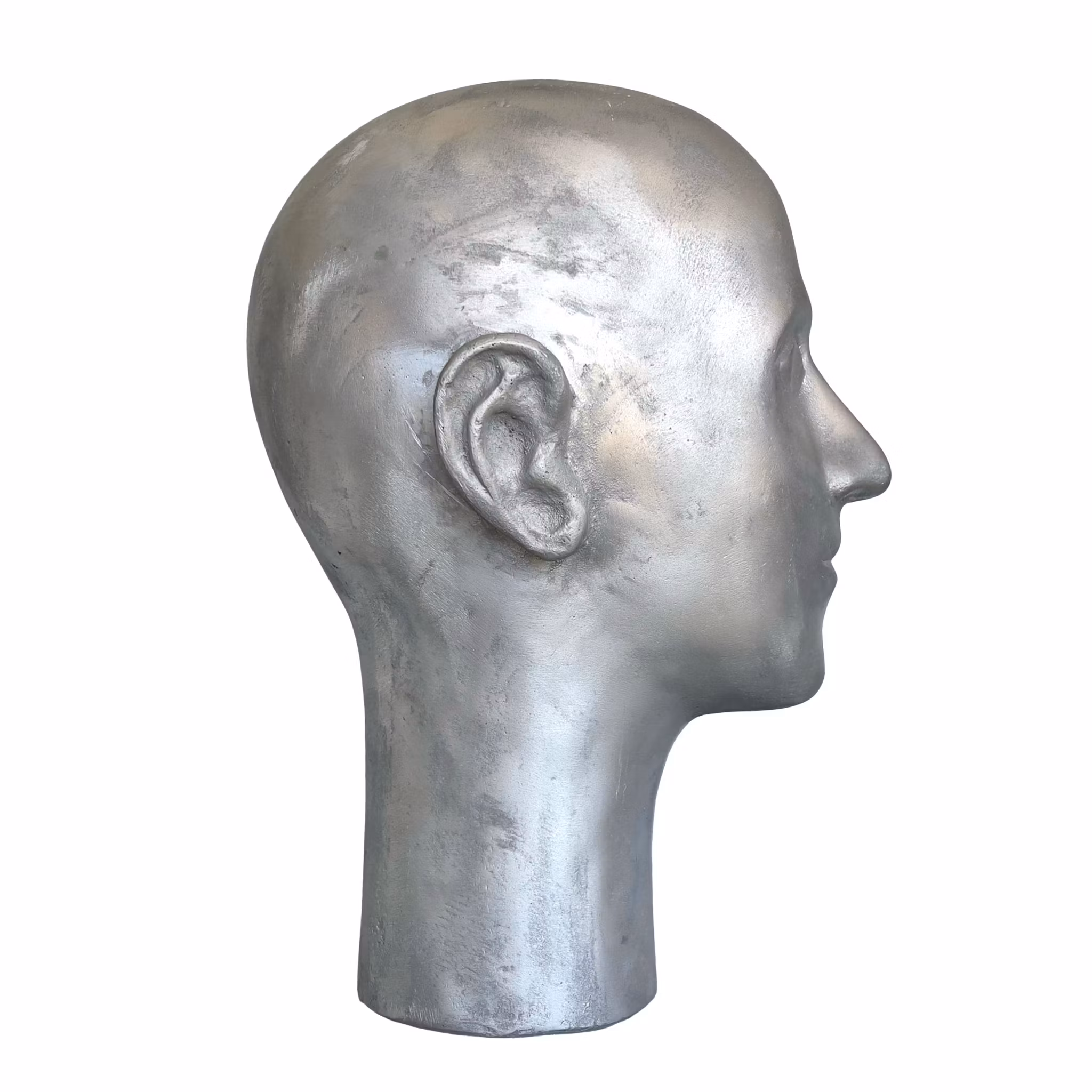 Vintage Skyltdockshuvud i Aluminium - Butiksdisplay för Hattar, Peruker & Inredning