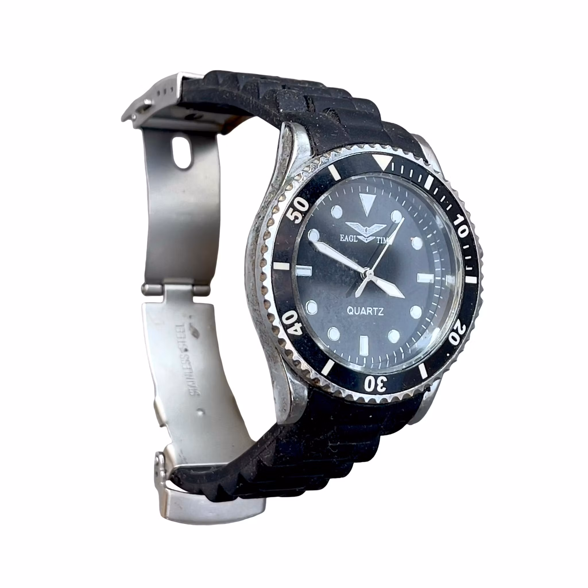 EAGLE TIME Quartz Herrklocka - Dykarstil - Svart urtavla - Rostfritt stål