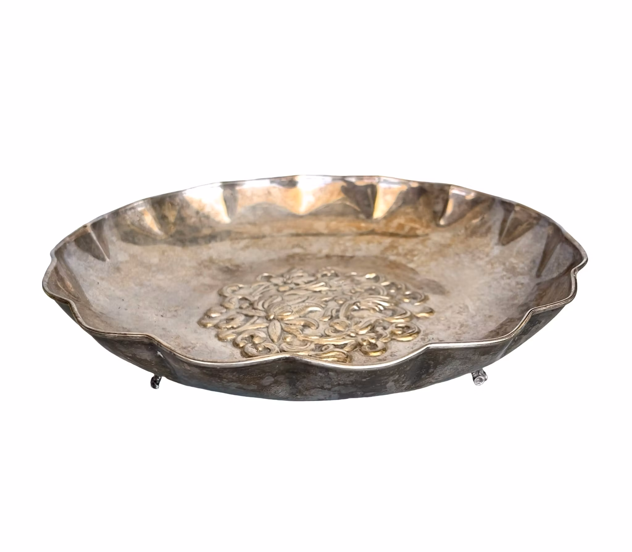 Vintage silver pläterat serverings fat på fötter - Lambidis - Grekland