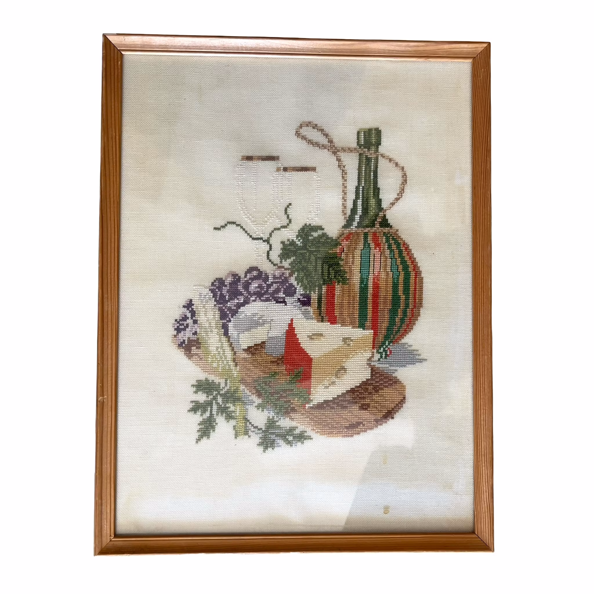 Vintage vackra handbroderade korsstygnstavlor - Mat & Vin och delikatesser
