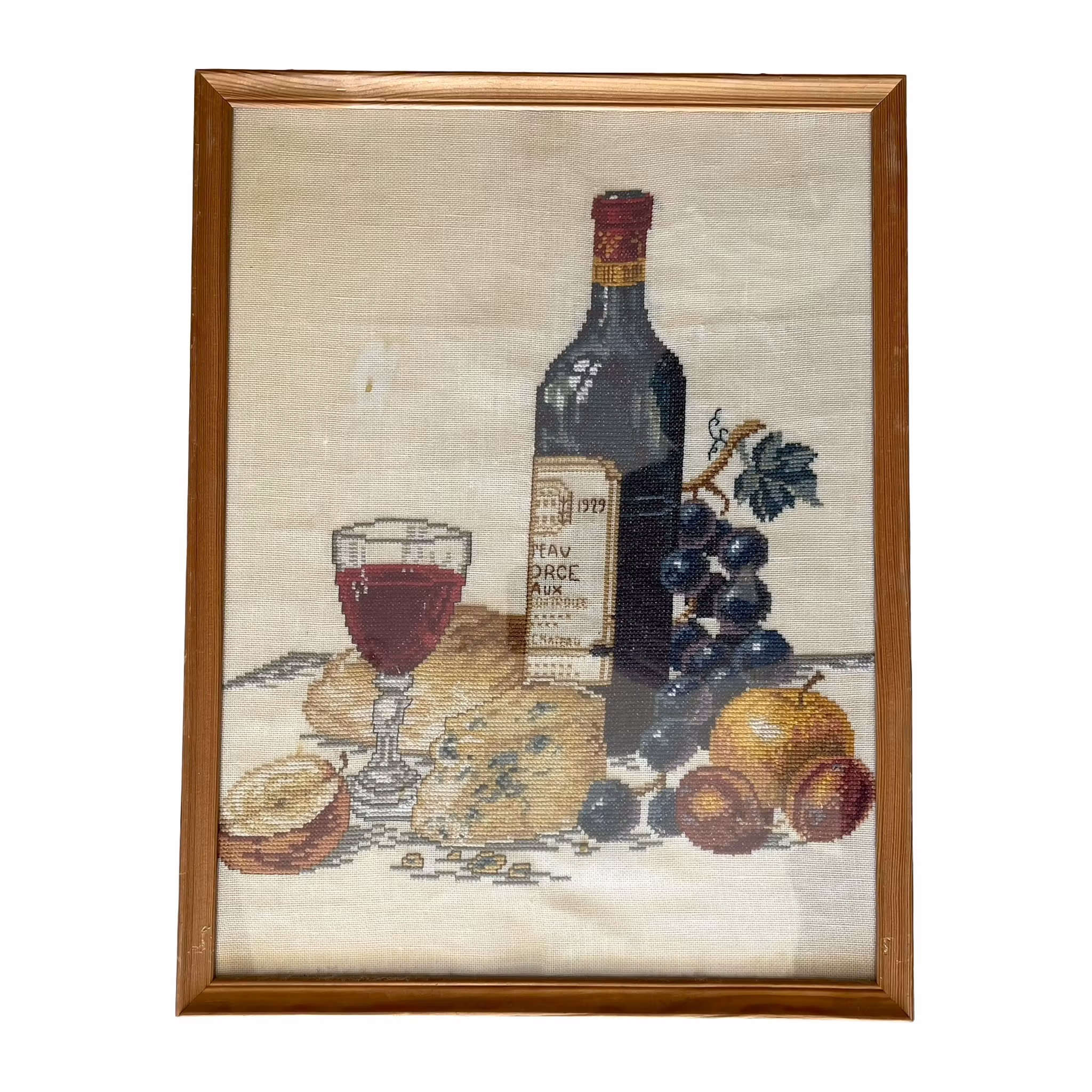 Vintage vackra handbroderade korsstygnstavlor - Mat & Vin och delikatesser