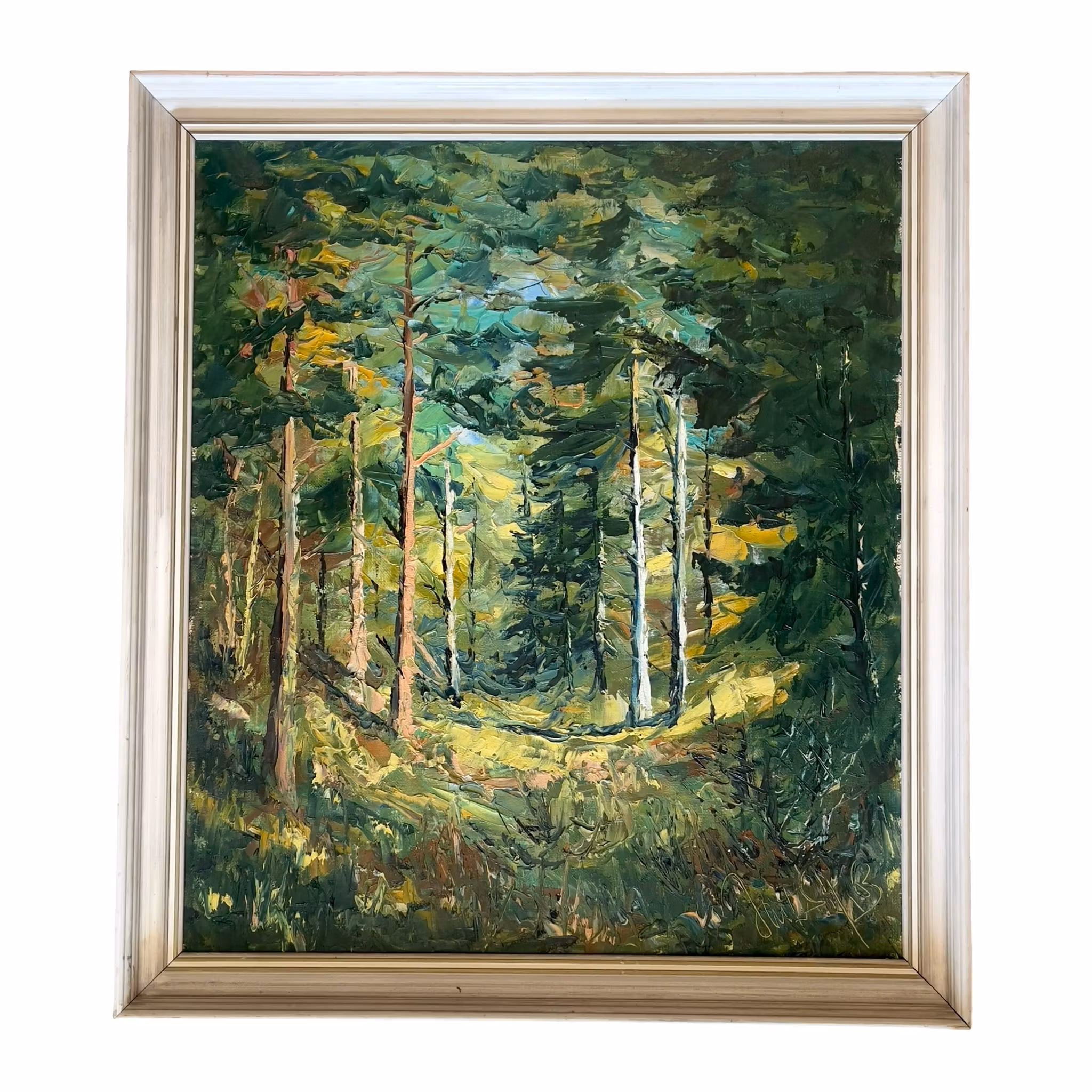 Oluf S. Randbøl (1921-1991) - Oljemålning på duk - Solbelyst skogslandskap