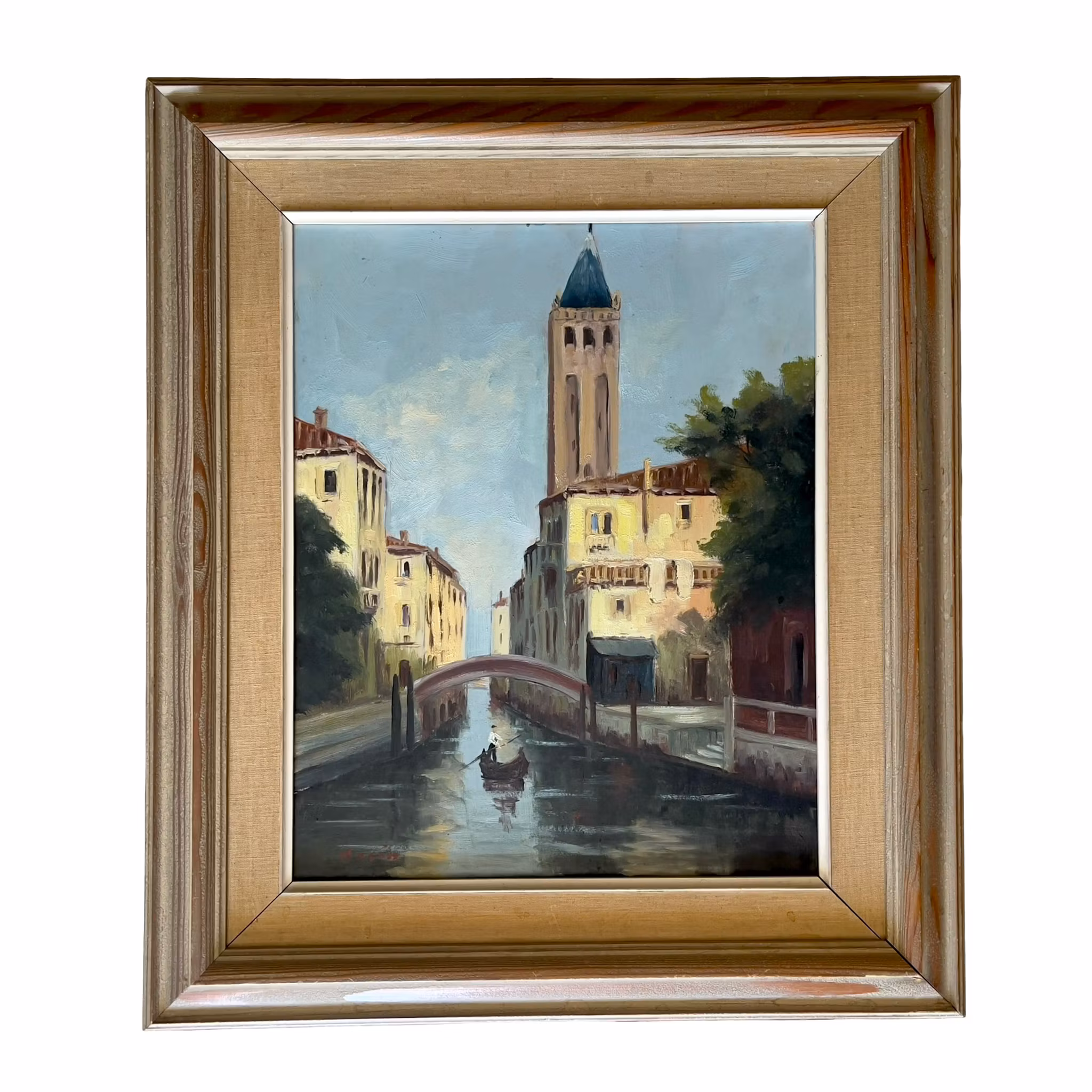 Einar Rosén (1910-1998) - Oljemålning på pannå - Kanalmotiv med gondol