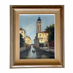 Einar Rosén (1910-1998) - Obraz olejny na desce - Motyw kanału z gondolą