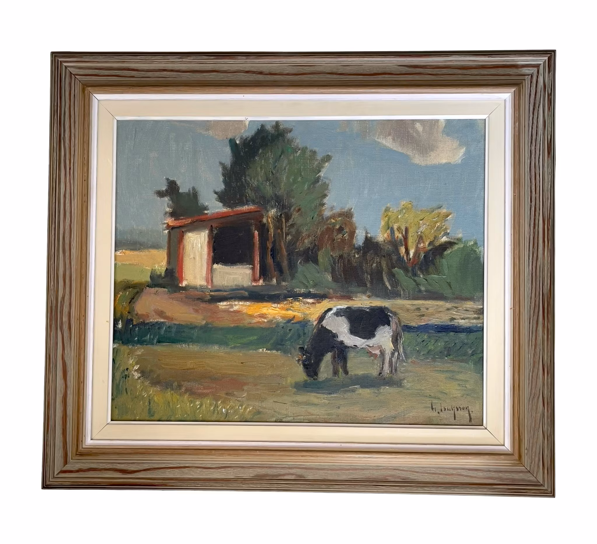Gideon Isaksson (1918–1989) - Oljemålning på duk - Landskap med betande ko