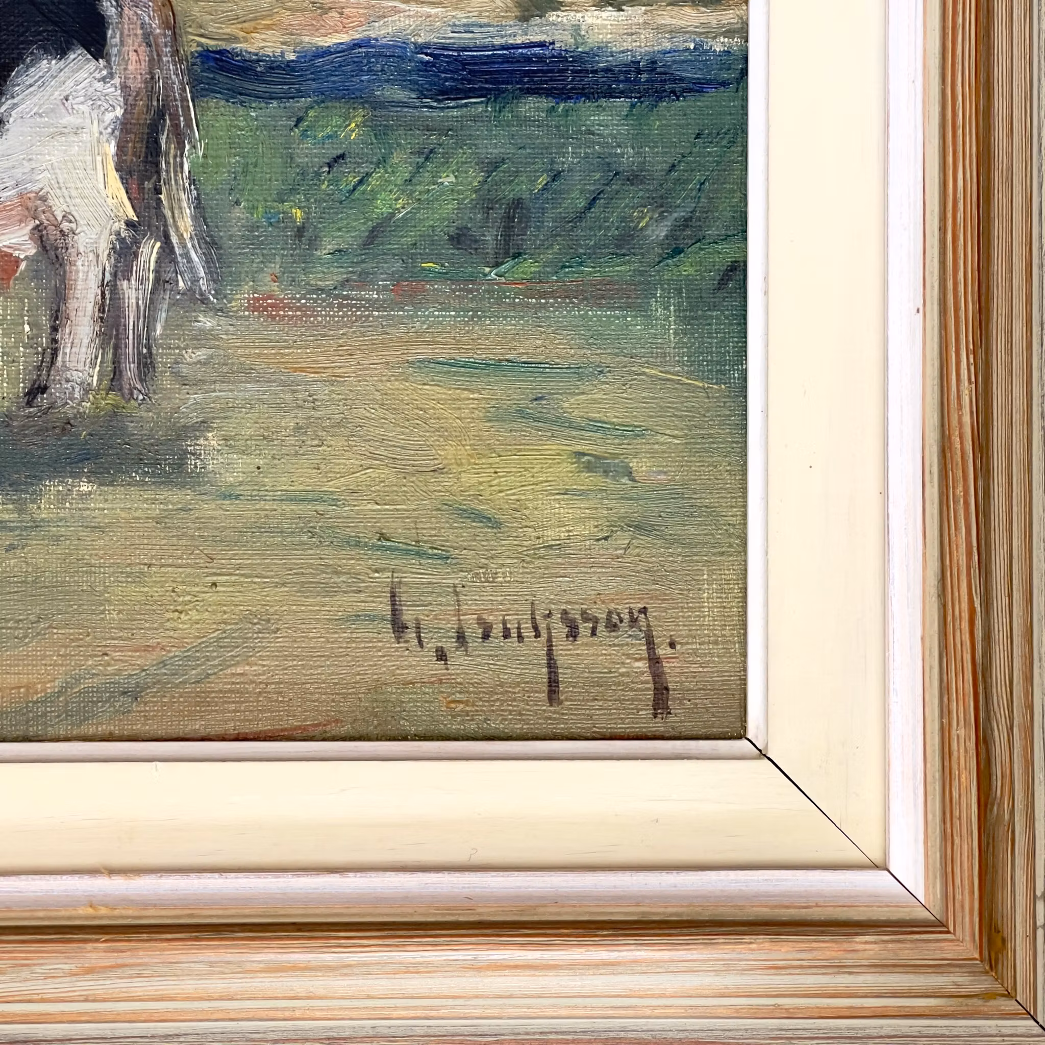 Gideon Isaksson (1918–1989) - Oljemålning på duk - Landskap med betande ko
