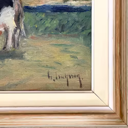 Gideon Isaksson (1918–1989) - Huile sur toile - Paysage avec vache au pâturage